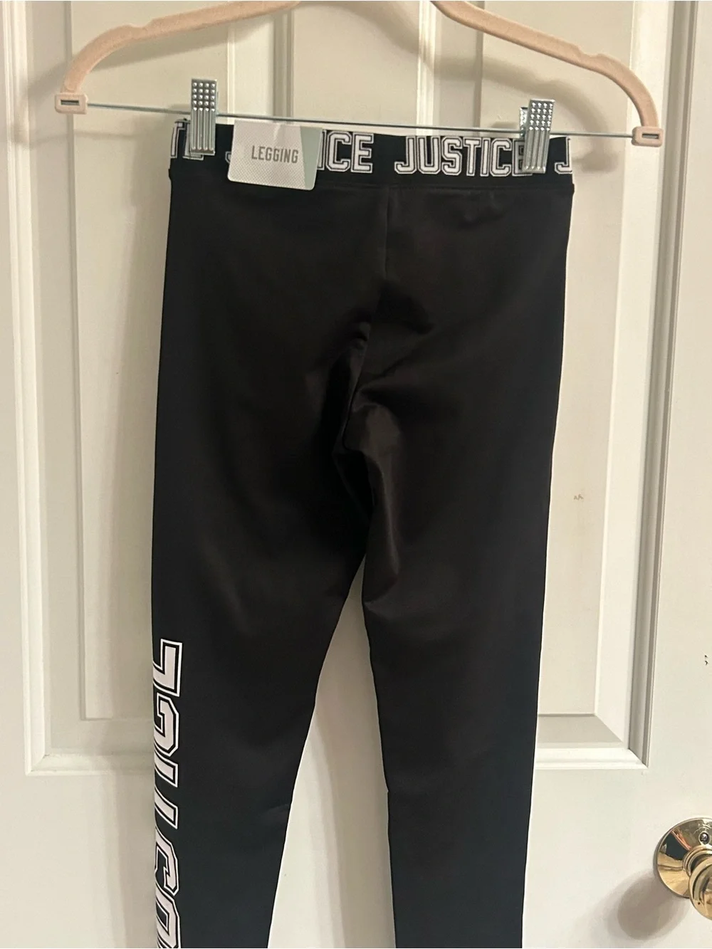 Girls Justice Black Leggings with White Logo Trim